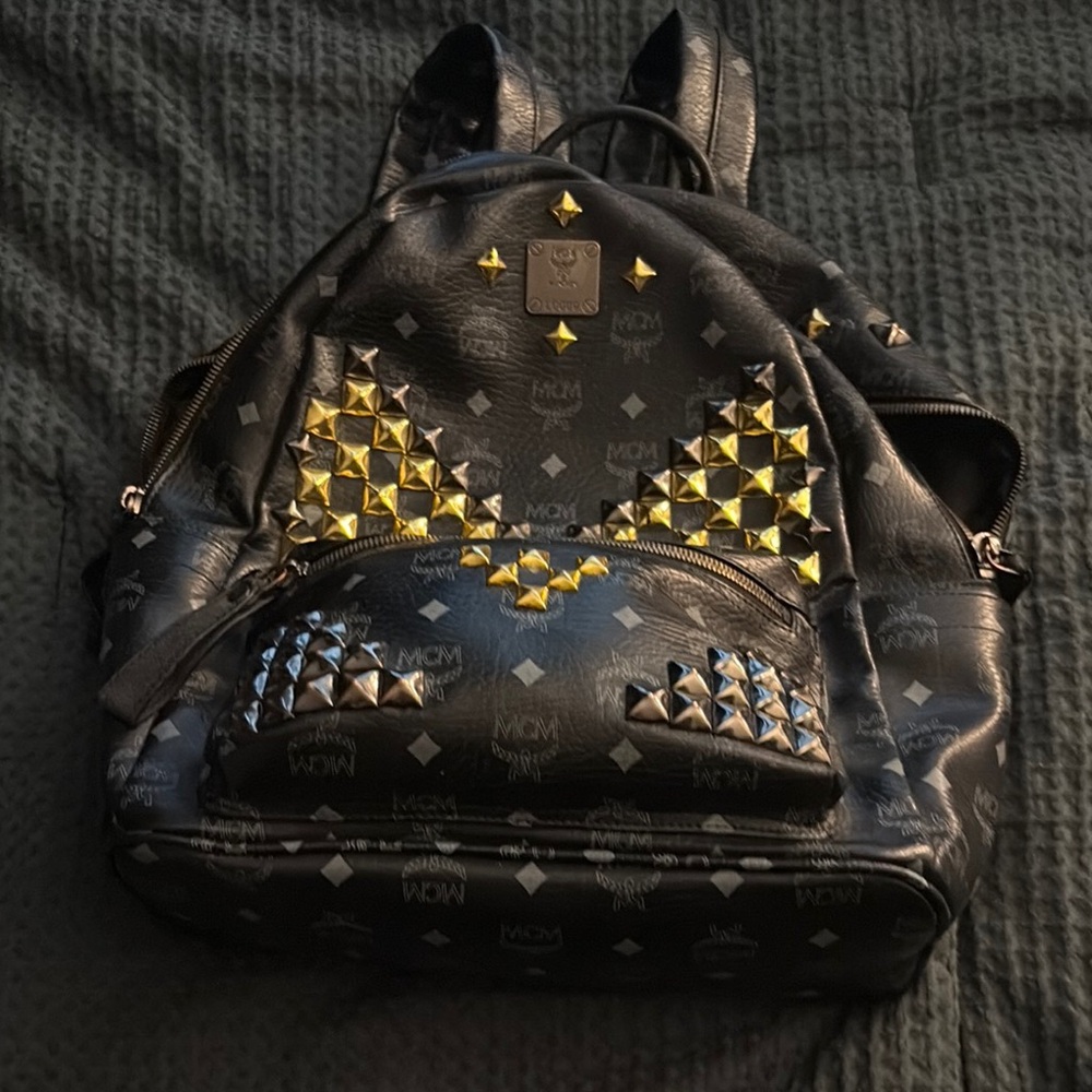 MCM Black Backpack with Gold Accents